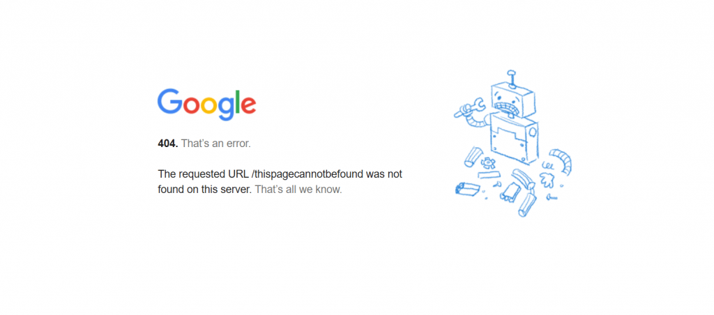 What is a 404 error - Google error 404 sample page